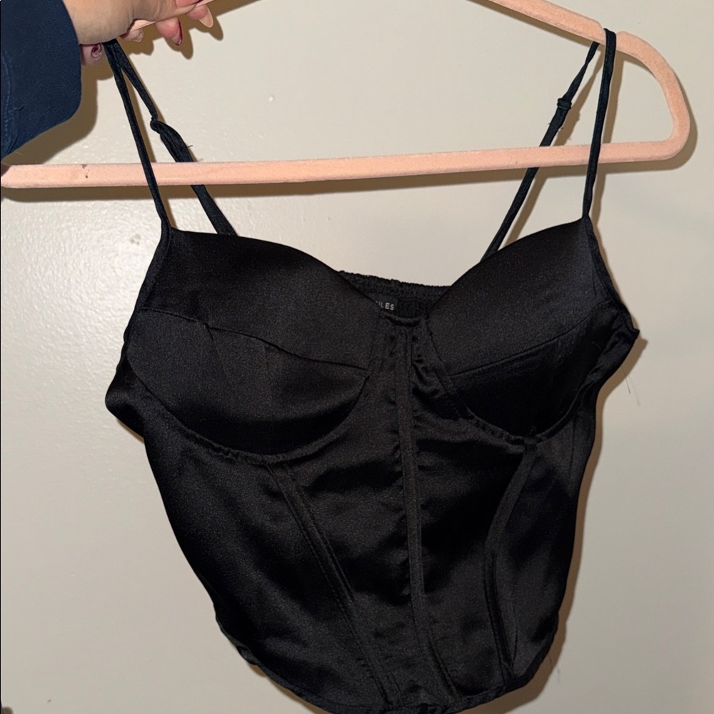 Sincerely Jules Black Satin Crop Top